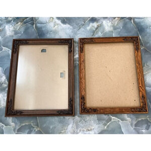 Vtg Wood Ornate Picture Frame Fits 9.5" x7.5" Photos Frosted Glass Shabby Chic